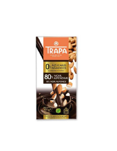 CHOCOLATE TRAPA 0% S/AZ NEGRO 80% ALMENDRA 100G