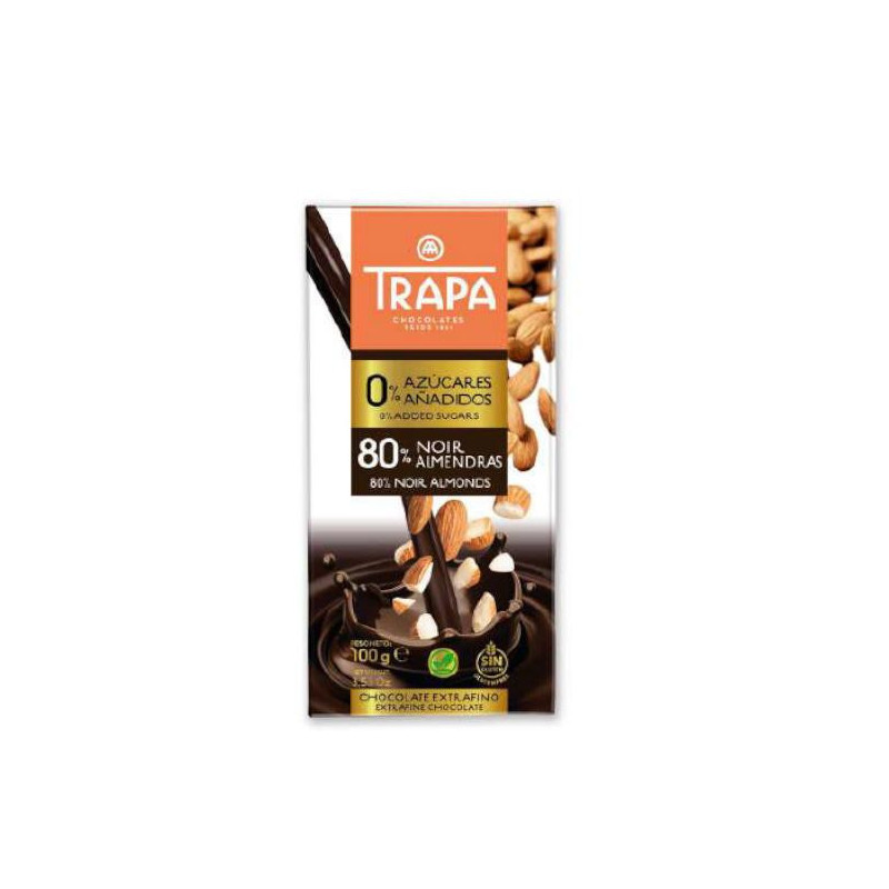 CHOCOLATE TRAPA 0% S/AZ NEGRO 80% ALMENDRA 100G